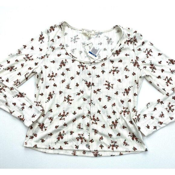No Comment Blouse Top XL Juniors' White Floral New - Picture 1 of 8